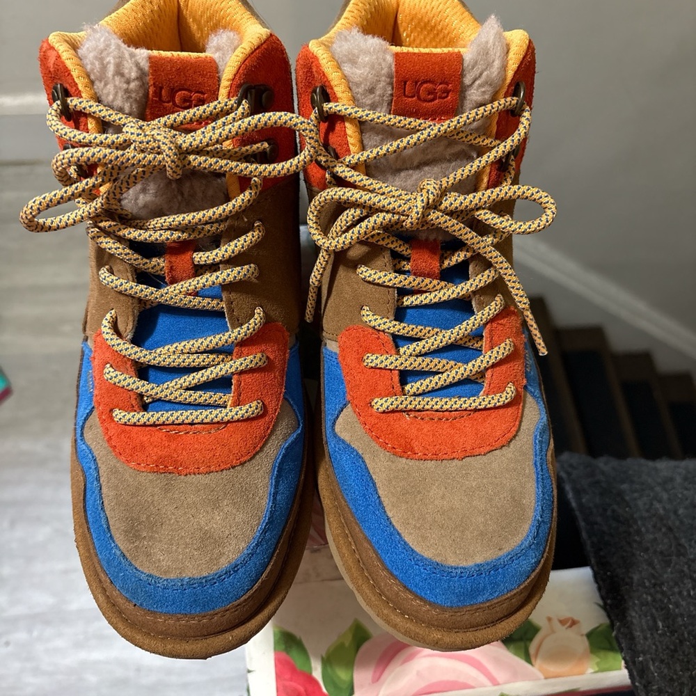 UGG Kids Brown Blue Orange Suede High-Top Sneakers